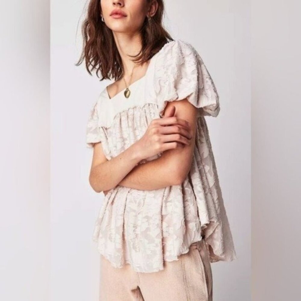 New Free People Lace Boho Cottagecore Mod Neutral Romantic Sunset Femme Top